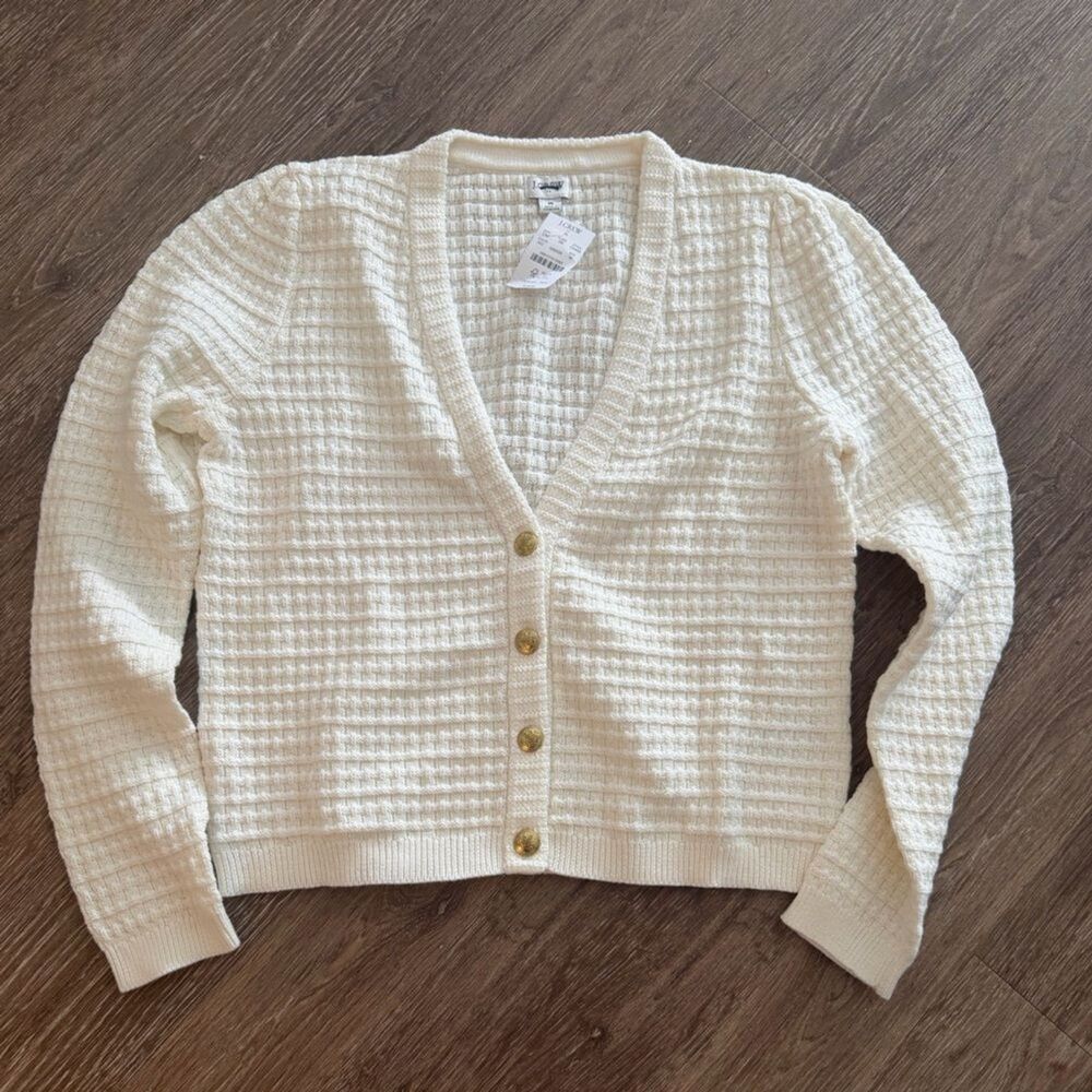 J.Crew Factory Textured Cardigan Sweater Ivory Size Medium NEW - Picture 4 of 9